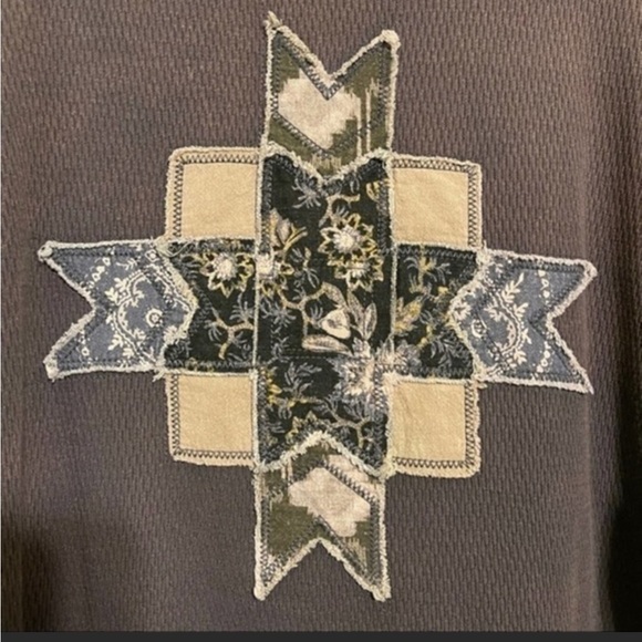 EUC Free People LoneStar Patchwork Thermal Waffle Knit Top Charcoal Small - Picture 10 of 12